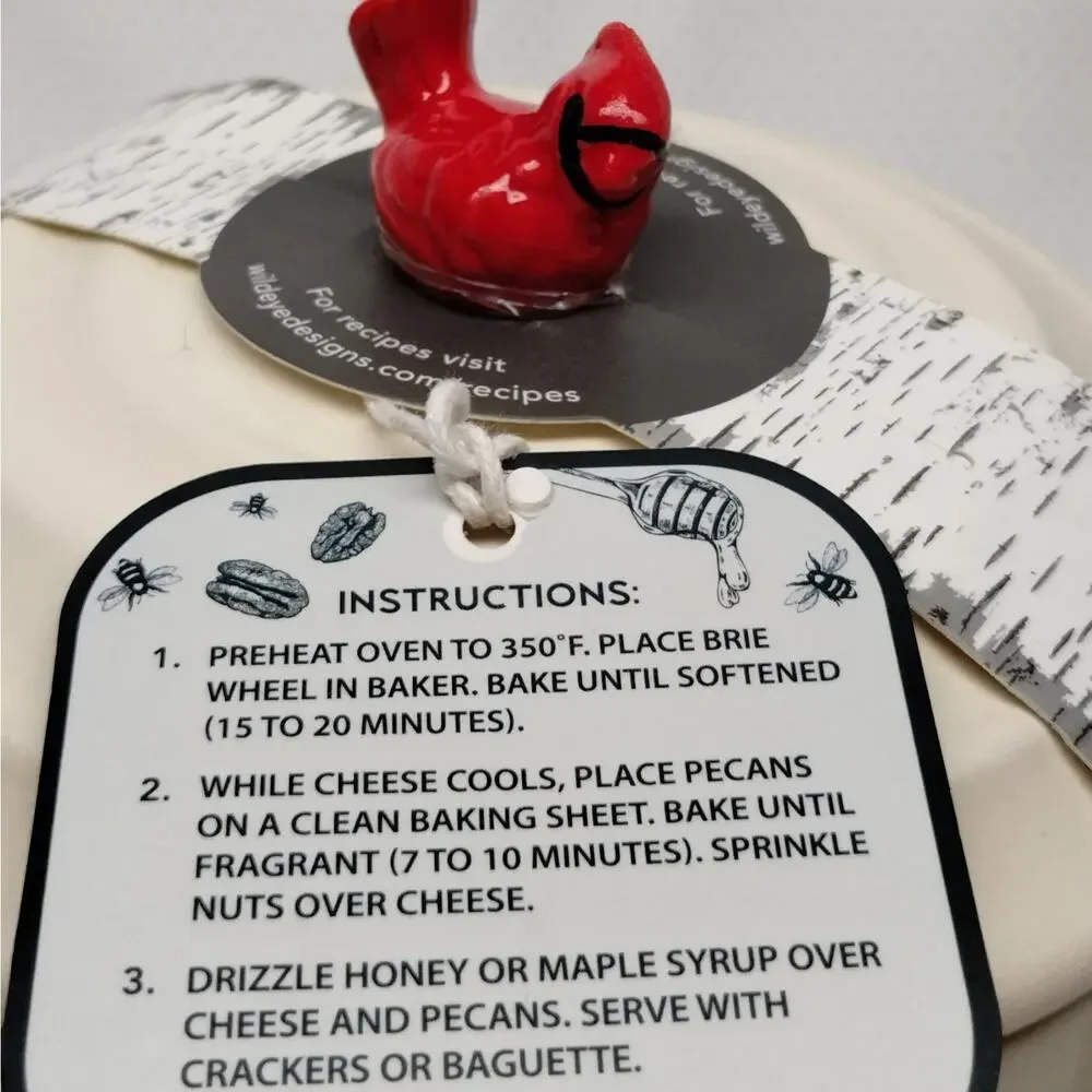 Wild Eye Designs Ceramic Brie Baker Red Cardinal Lid Missing Spoon